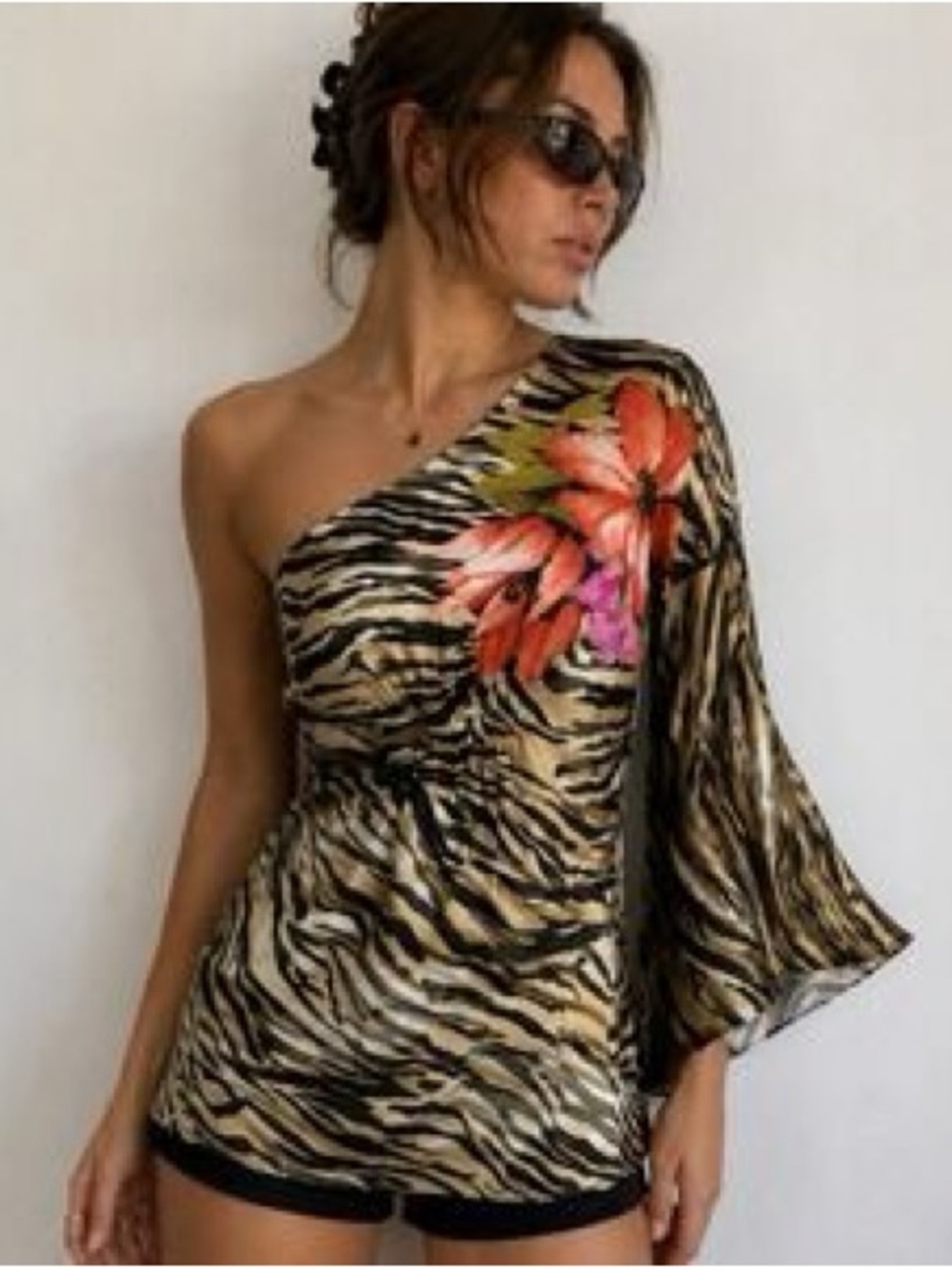 Vintage Y2K Caché one-shoulder silk top